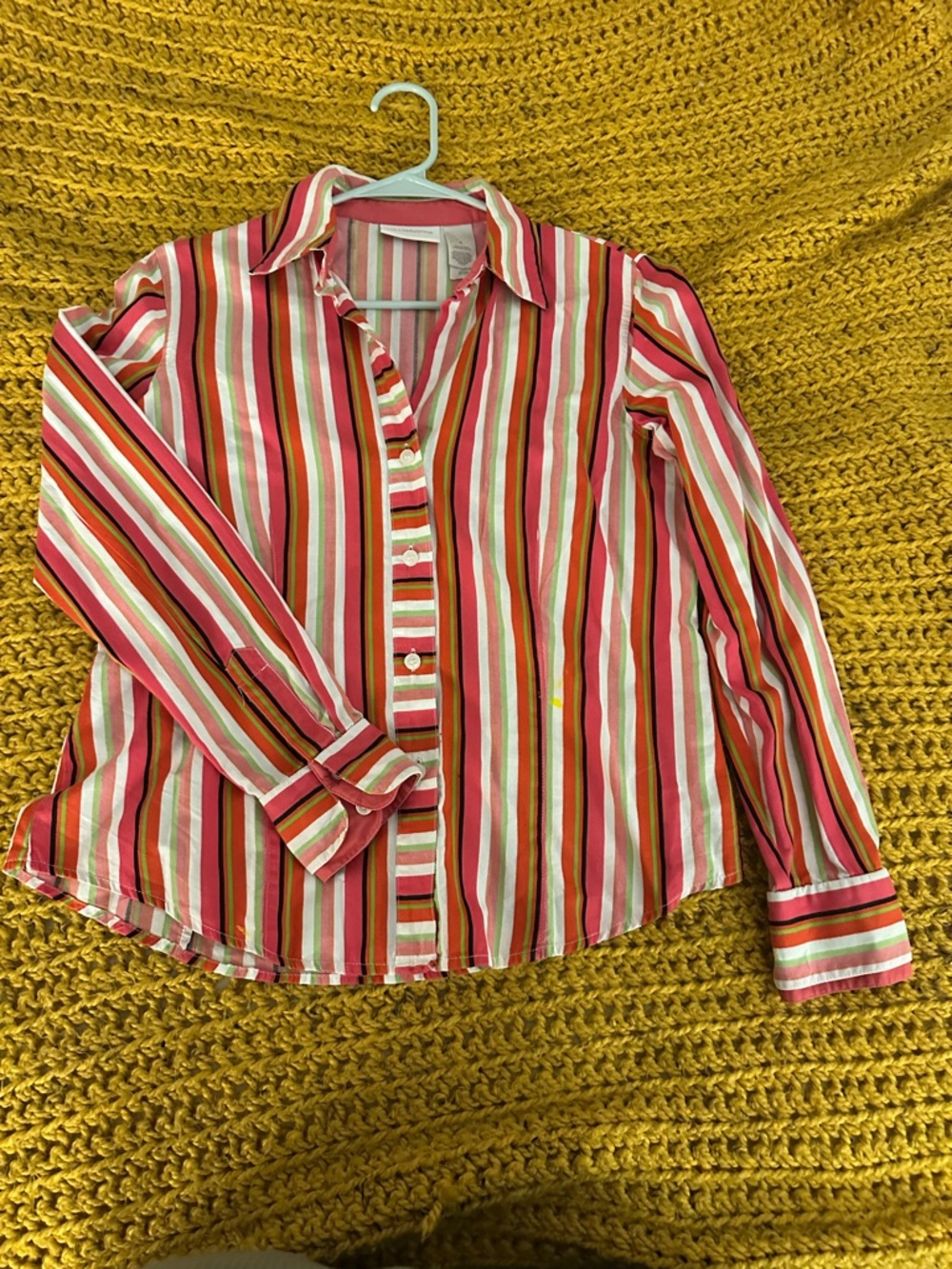 Liz Claiborne Pink, Green & White Striped Button-Up Shirt